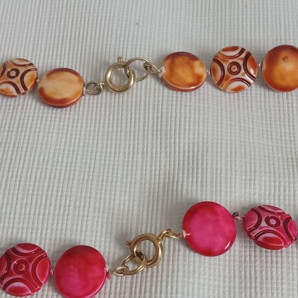 Red & Orange Geometric Pattern Plastic Beaded Lightweight Layering Necklaces - Picture 8 of 9